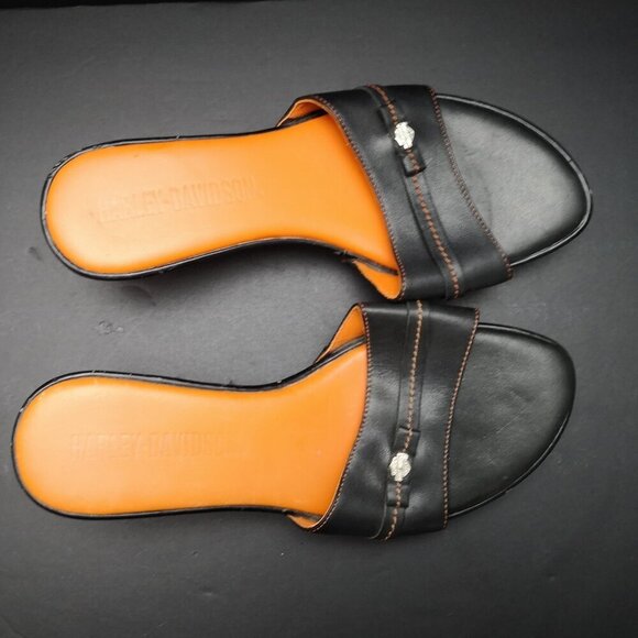 Harley Davidson Motor Cycles Ladies Size 6 Orange & Black Wedge Heel Sandals - Picture 5 of 14
